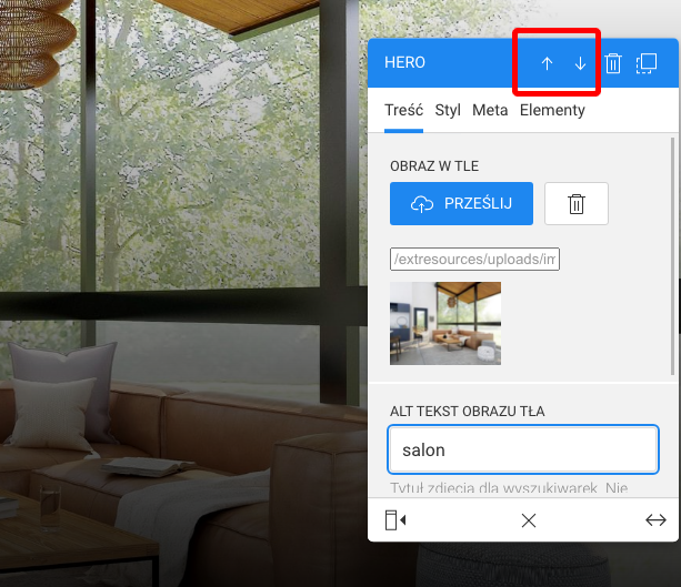 przesuwanie sekcji w górę i dół